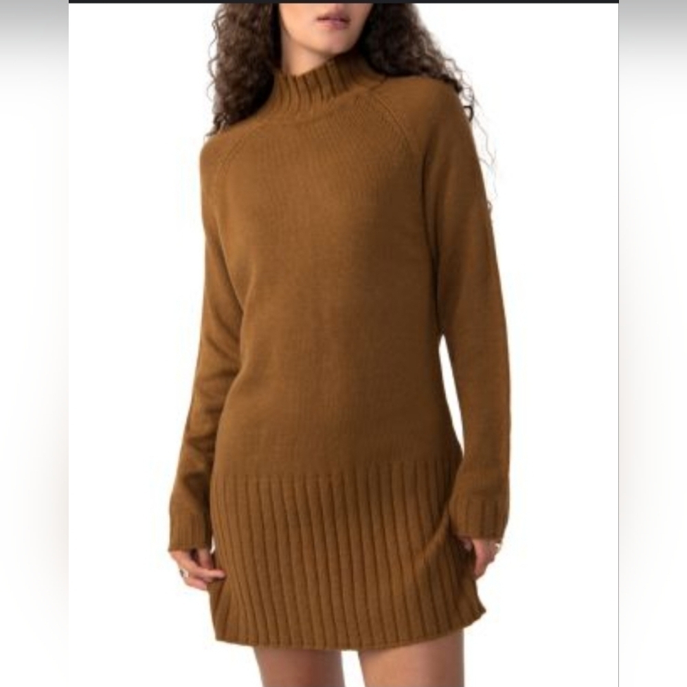 Sanctuary Olive Green Sweater Dress Mock Neck Ribbed Hem Long Sleeve 1X